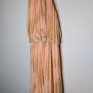 Xscape Peach and Gold Maxi Dress